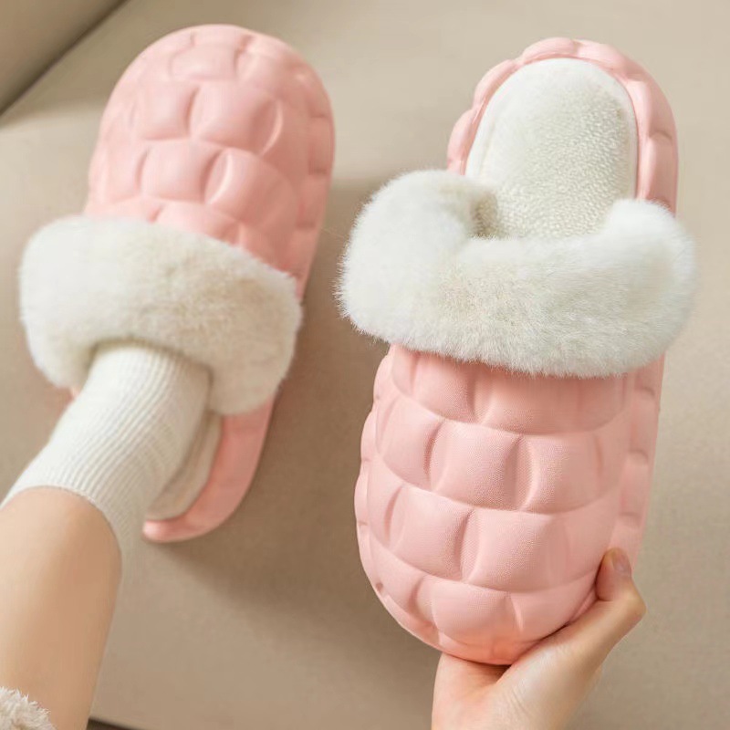 Fuzzy Slippers Women Winter Bedroom Indoor Shoes With Detachable Heel Pink - Shop at LoveMi