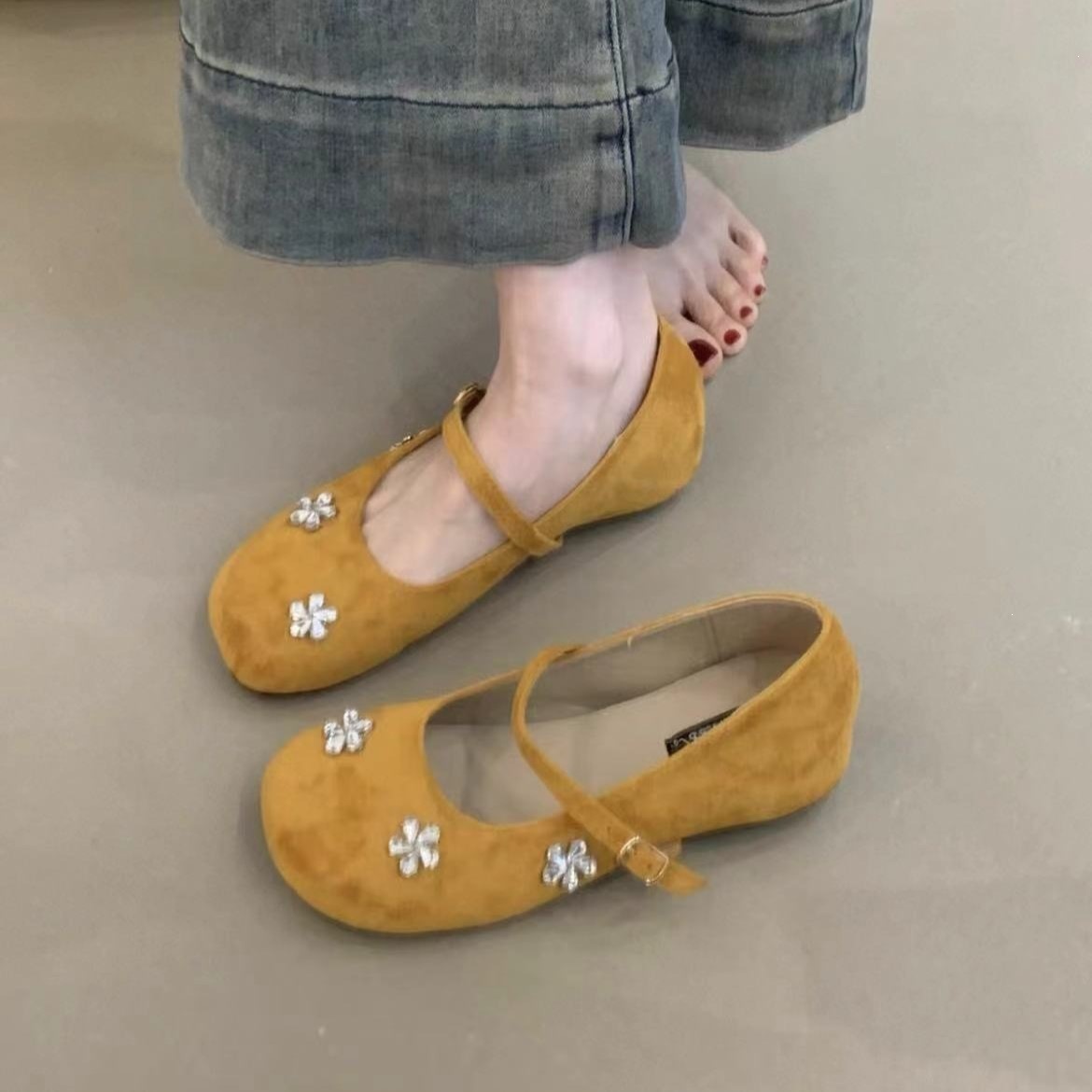 Faux Suede Mary Jane Flats