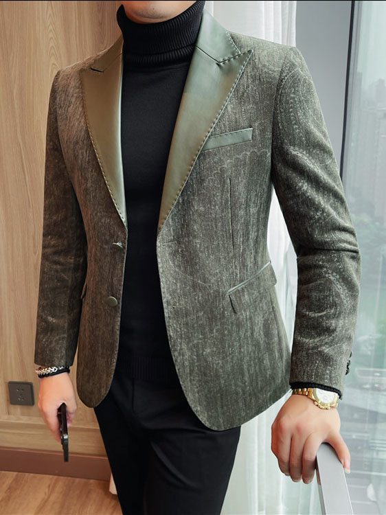 Jacquard Velvet Leather Lapel Men's Blazer