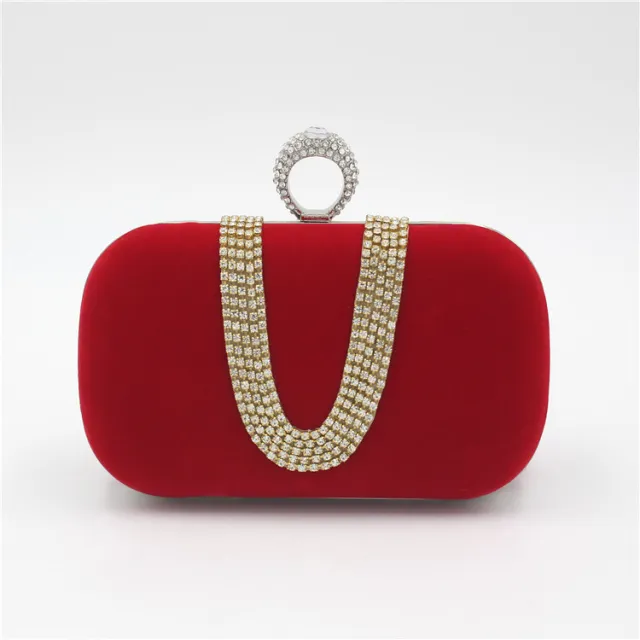 Diamond Evening Bag Velvet Clutch Bridal Dress Bag Ladies Evening Bag Red - Shop at LoveMi