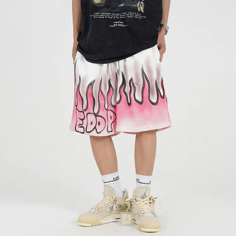 European And American Street Flame Graffiti Sports Shorts Men