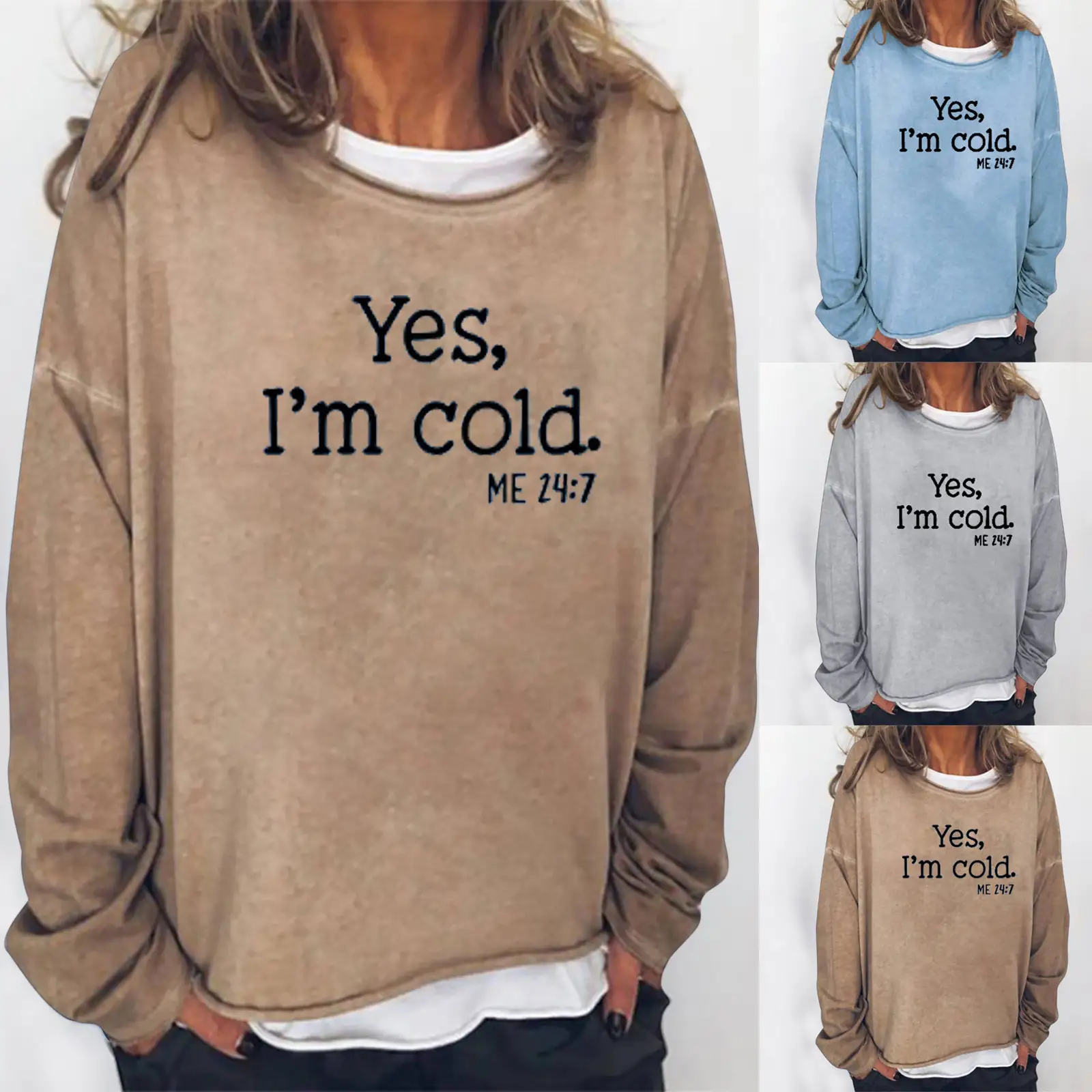 Women's Loose Round Neck Letter Jacket Sweater Coat