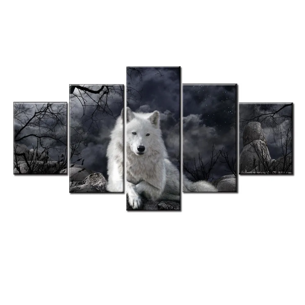 5 Panel Animal Wolf Wall Art Canvas Painting Poster Home Decor – image 2