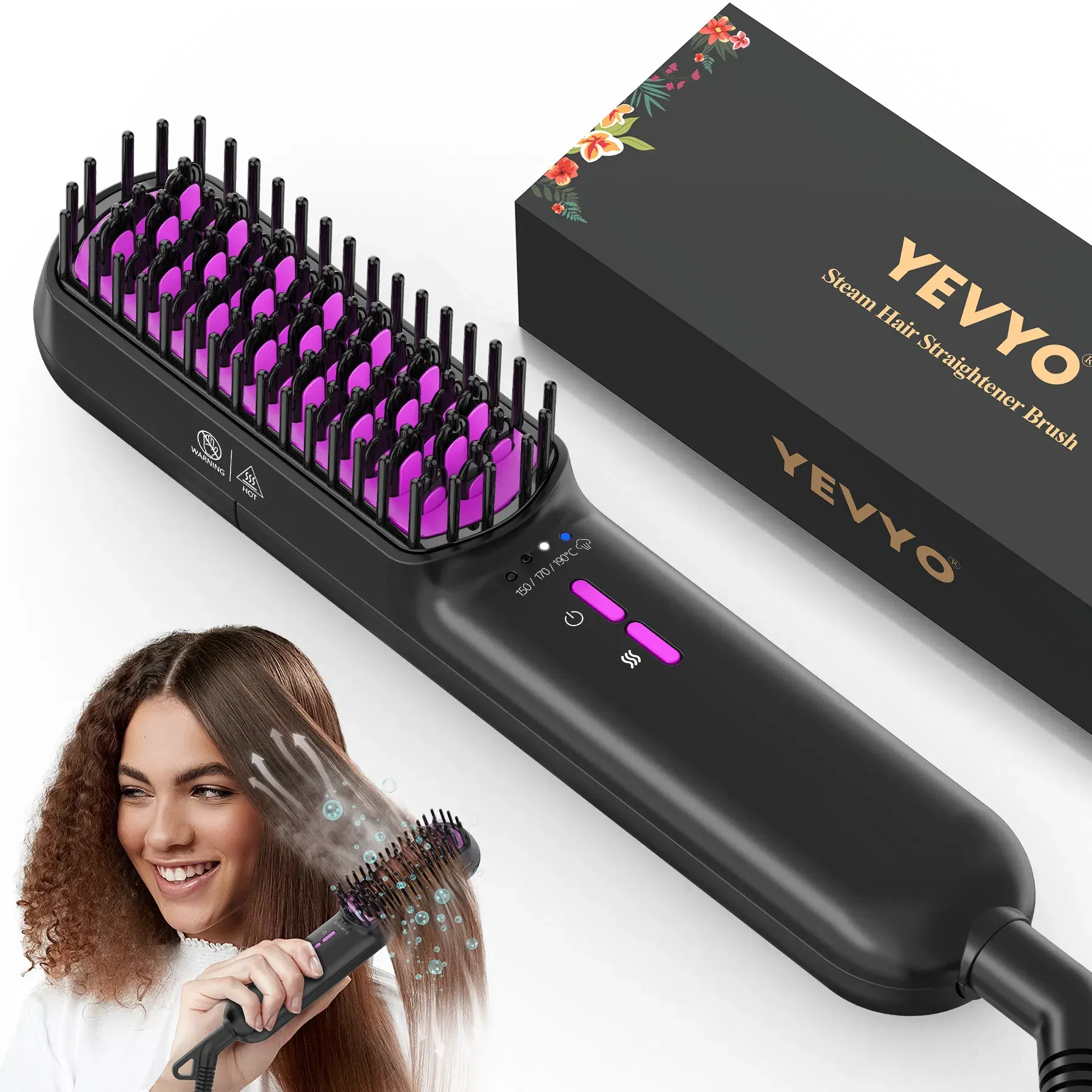 Hair Straightener Brush, Ionic Plus Steam Straightening