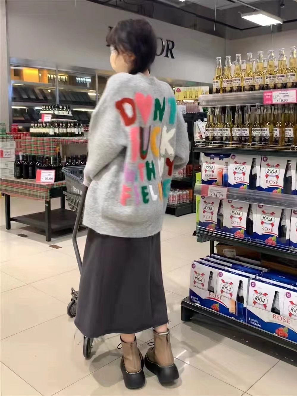 Colorful Alphabet Jacquard Loose Thickened Winter Sweater Women's Pullover Top