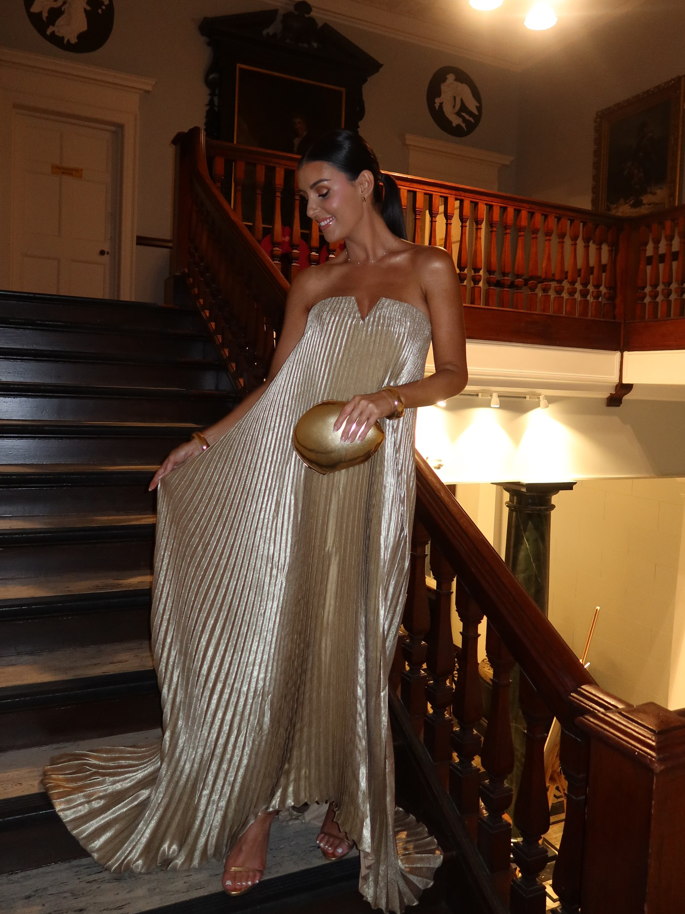 Champagne Color Tube Top Pleated Irregular Hem Dress