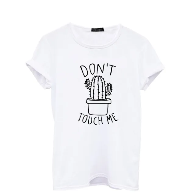 Versatile European And American Cactus Printed Round Neck Short sleeved Women White - Shop at LoveMi