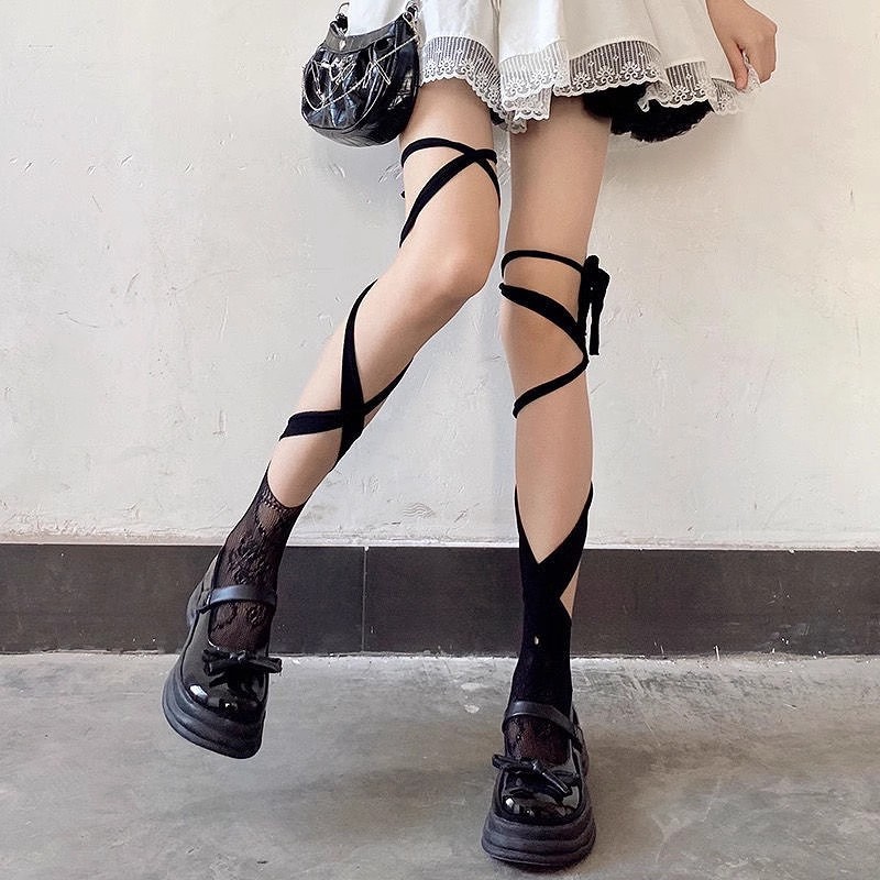 Split Toe Strap Socks, Cross Socks, Children's Thin Calf Style Fishing Net Socks, Mid Tube Socks