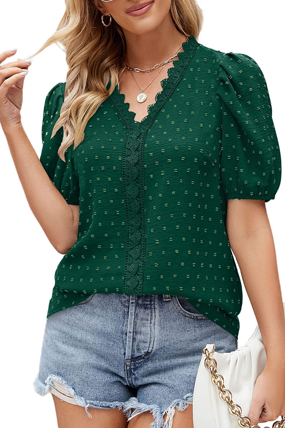 Title 7, Dot Bubble Short Sleeve Chiffon Shirt for a lig...