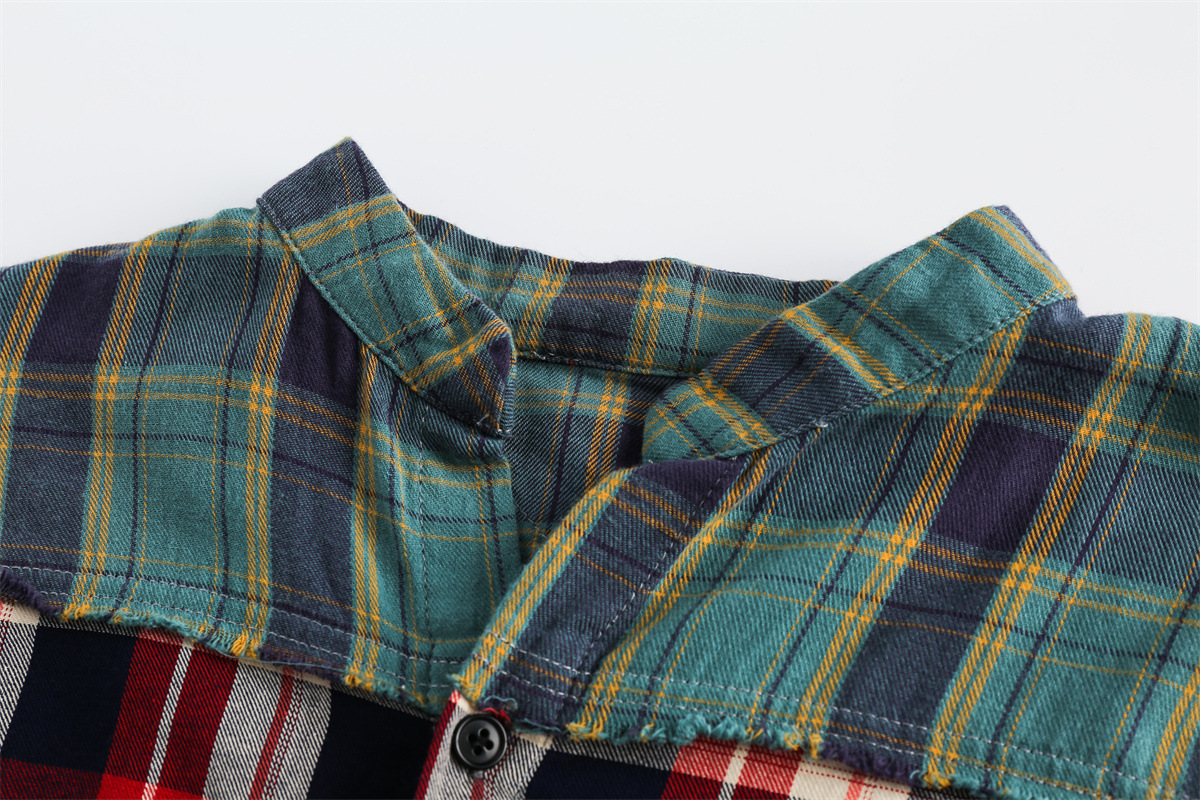 Loose Long Sleeve Shirt Men's Stitching Plaid