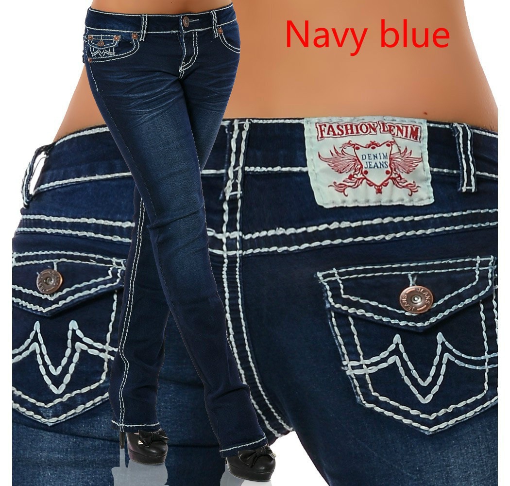 Fashion Women's High Waist Bag Hip Slim Jeans Navy - Shop at LoveMi