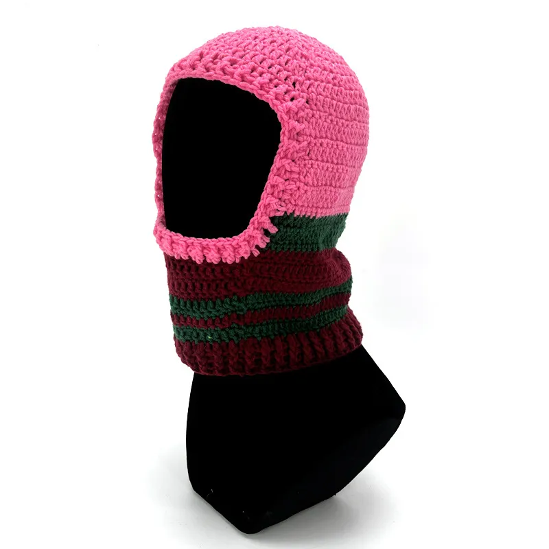 Hand Knitted Wool Head Cover - Rose Red