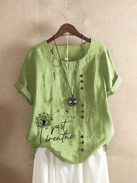 New Summer Fashion Casual Print Vintage Round Neck Short - Green