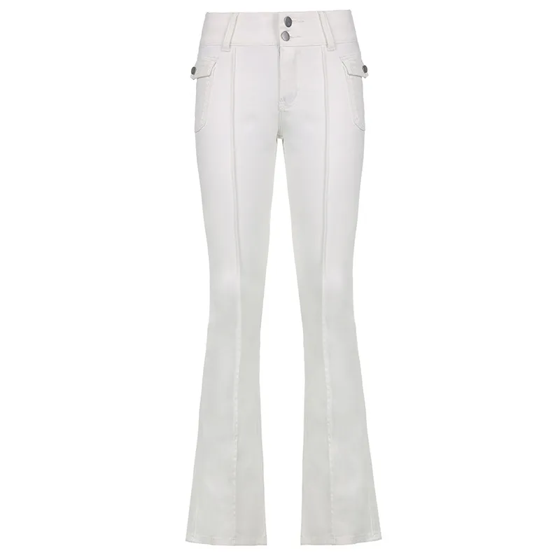 Street Retro Pocket Low Rise Jeans - White