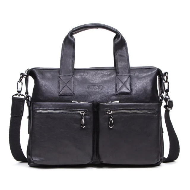 Computer Vegetable Tanned Leather Portable Briefcase Casual Leather Men's Bag Tan - Shop at LoveMi