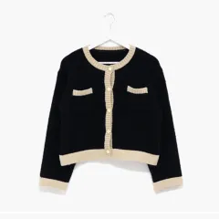 Elegant Temperament Retro Early Spring Round Neck Sweater Coat Long Sleeves - Black - View 1