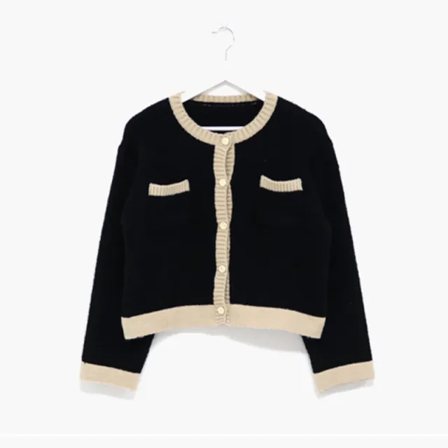 Elegant Temperament Retro Early Spring Round Neck Sweater Coat Long Sleeves Black - Shop at LoveMi
