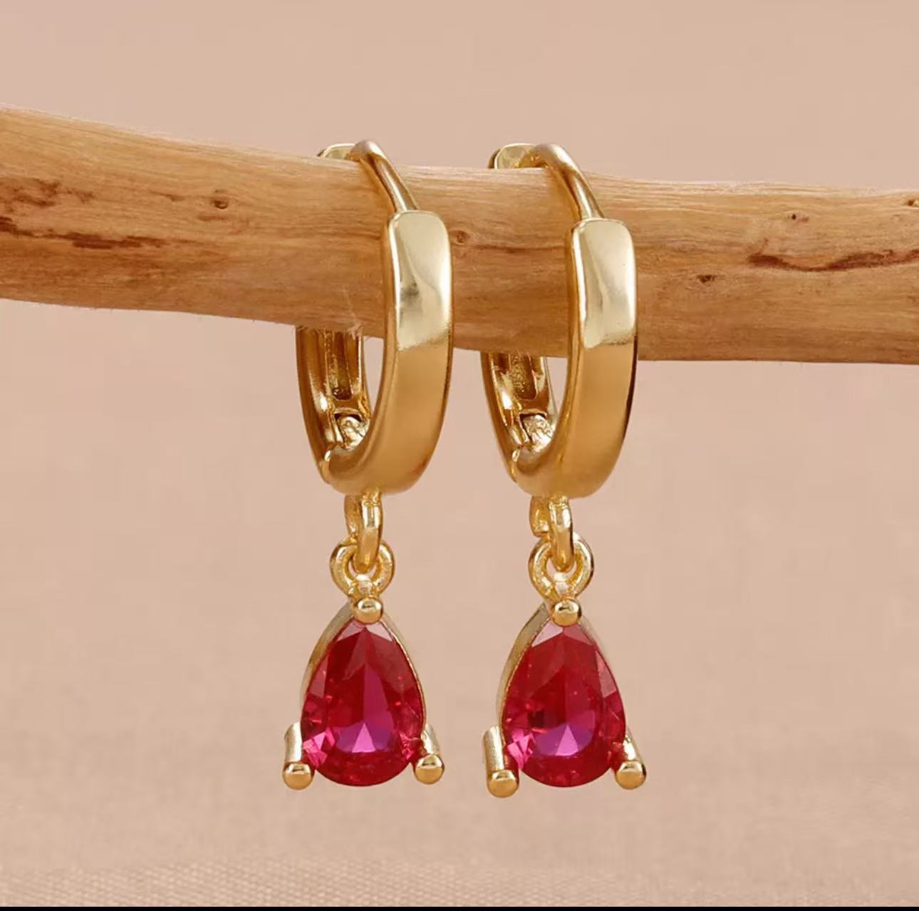European American Teardrop Gold Plated Earrings For Women Vintage Colorful CZ Dangle Earrings