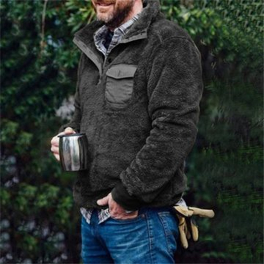 Autumn And Winter Casual Button Pocket Flannel Plush Men's Sweater