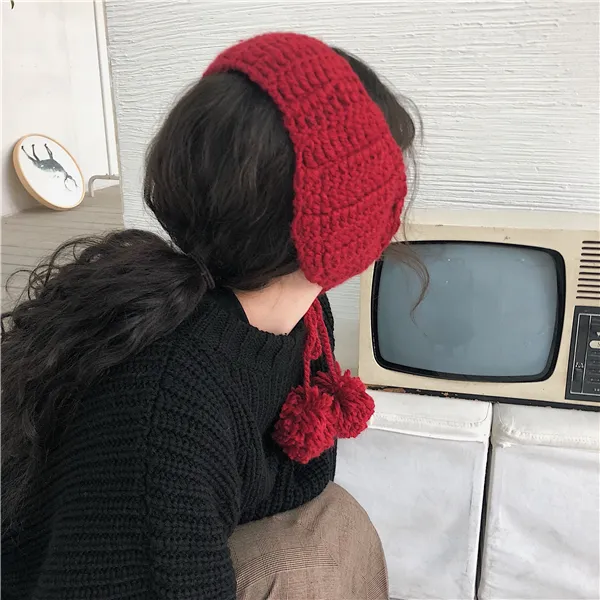 Autumn And Winter Cute Earflaps Warm With Velvet Earmuffs Wine Red - Shop at LoveMi