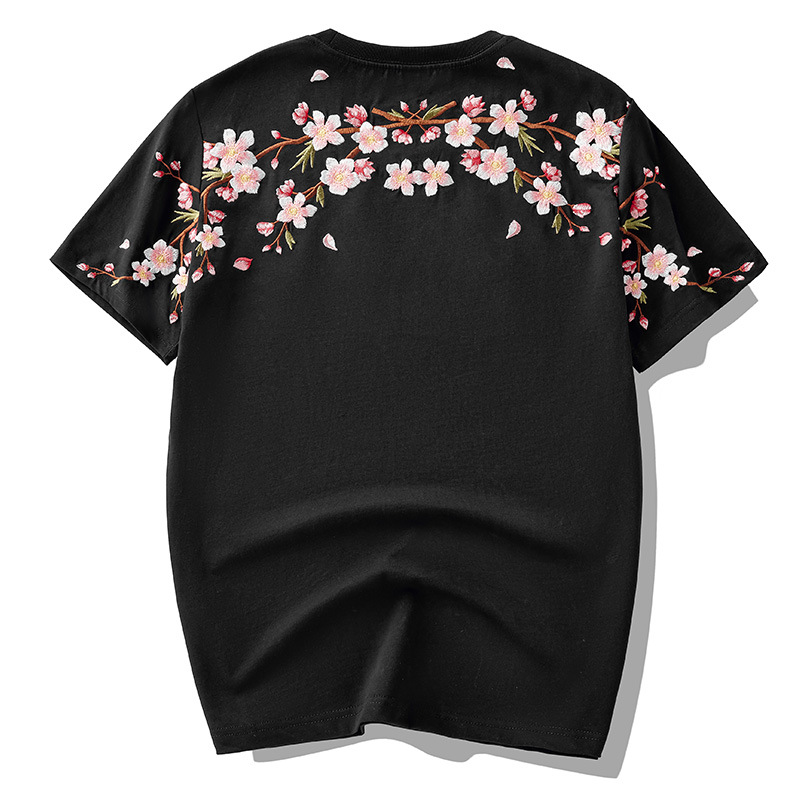 Title 3, Loose fitting plum blossom embroidered short sl...