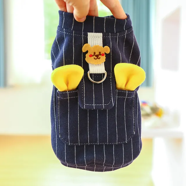 Teddy Cat Bichon Pomeranian Small Dog Chest Back Traction Rope Buckle Vest Blush Vest Dark Blue - Shop at LoveMi