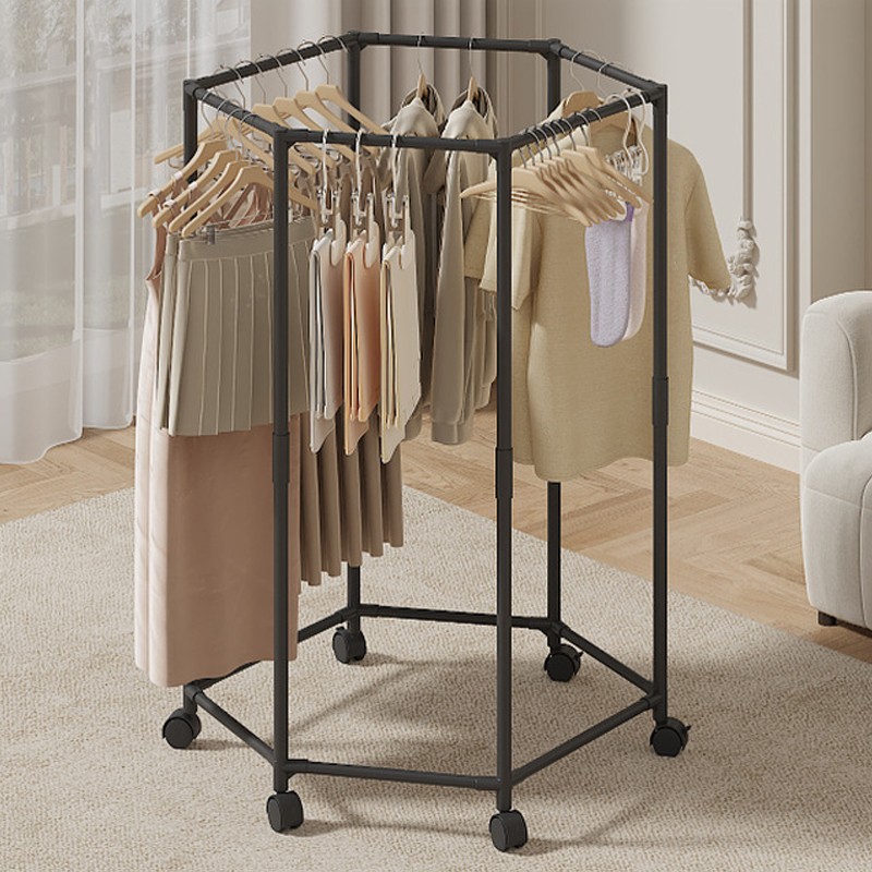 360 Degrees Rotating Rolling Garment Rack With Wheel Clothes Rail Stand Space — image 5