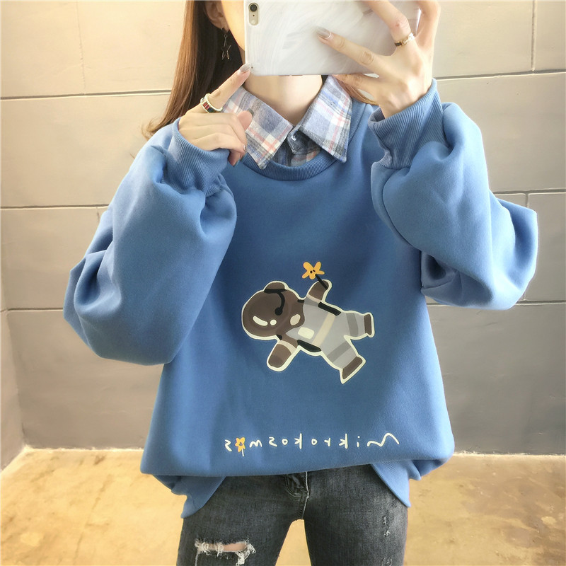 Title 4, Fake two cute bear plus velvet padded sweater