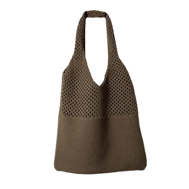 Knitted Retro Shoulder Bag Portable Large capacity Tote Khaki - Shop at LoveMi