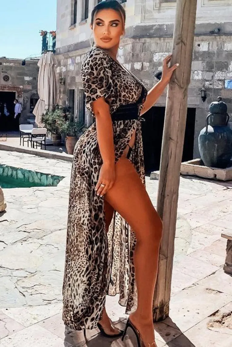 Women's Chiffon Seaside Vacation Beach Sunscreen Bikini Outer Blouse - Leopard