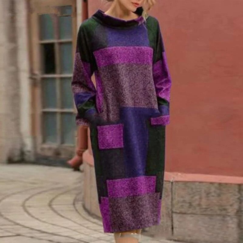 Vintage Printed Loose Mid-Length Ladies Dress