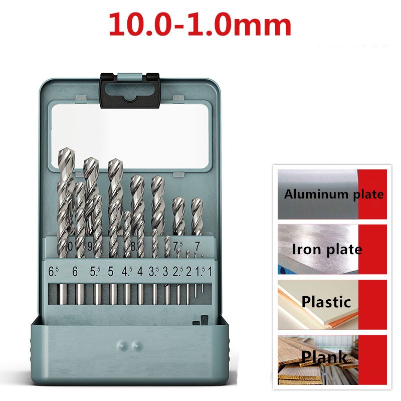 19Pcs HSS Drill Bit Set For Metal, Wood, Plastic With Case 1mm-10mm Bits Hi-Spec