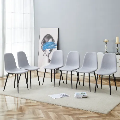 Comfortable Linen Cotton Dining Chair Set Six Pieces In Light Gray.Integrated Seat And Backrest,Linen Cotton Material,Modern Home Matching Ligh... - Shop at LoveMi