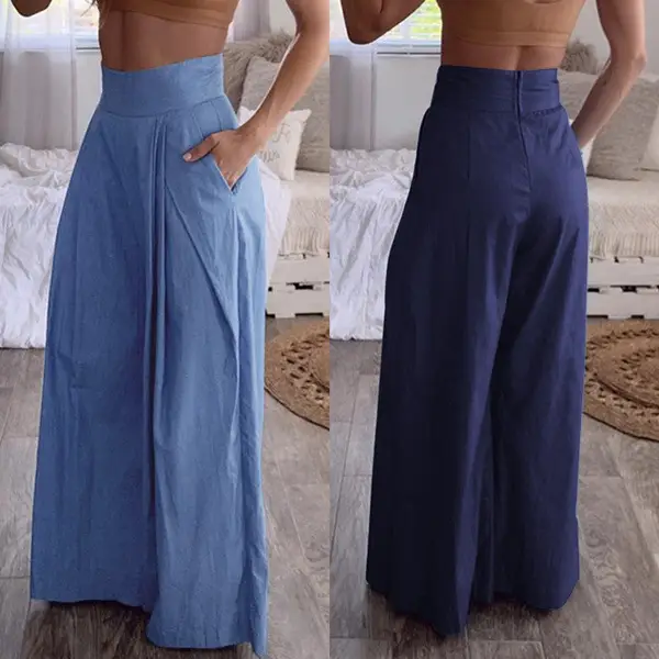 Personalized High Waist Pocket Solid Color Pants