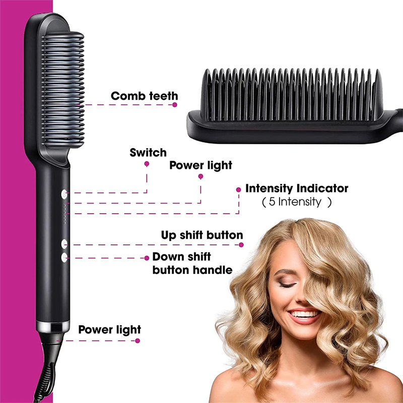 New 2 In 1 Hair Straightener Hot Comb Negative Ion Curling Tong Dual-purpose Electric Hair Brush - Image 3