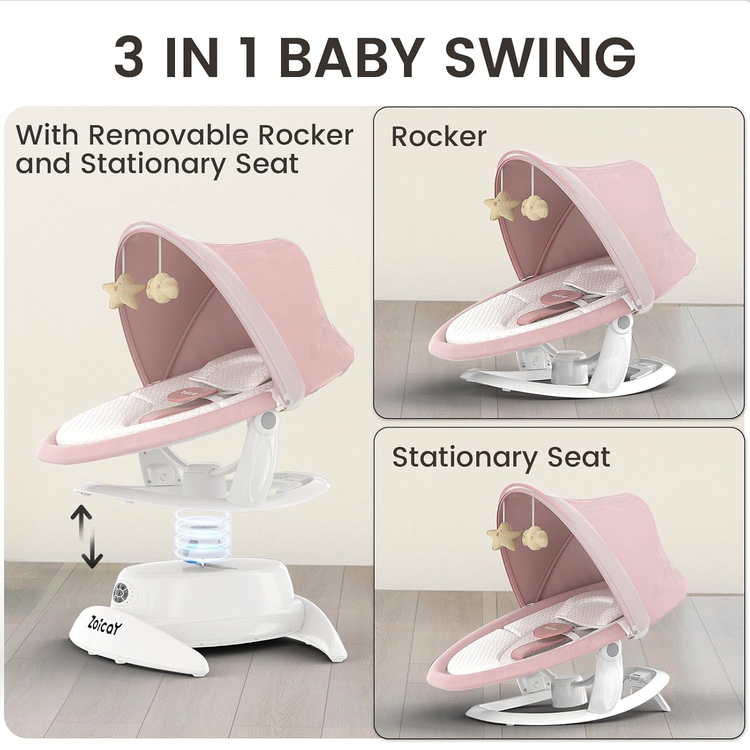 Baby Swing For Infants With Motion Detection, Electric Baby Swing With 3 Swing Modes, 12 Lullabies  5-Speeds