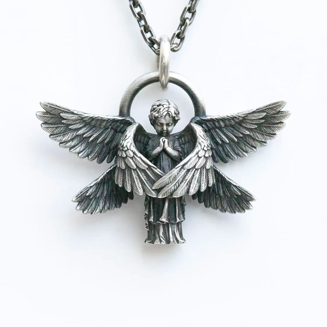 Title 4, Sterling Silver Six-wing Angel Pendant Necklace