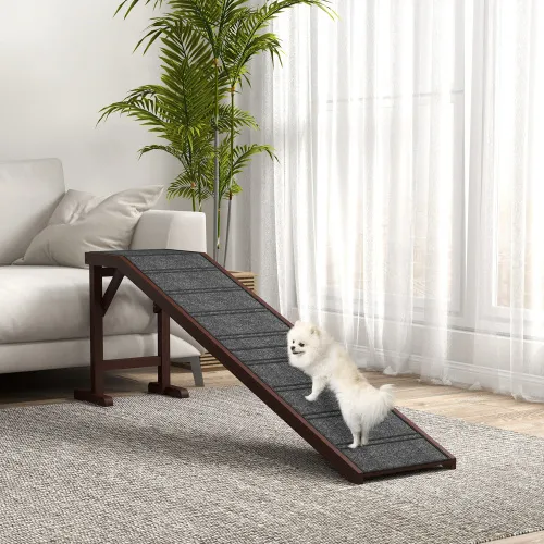 PawHut Dog Ramp For Bed, Pet Ramp For Dogs With Non Slip Carpet And Top Platform, 74 X 16 X 25, Brown Brown - Shop at LoveMi