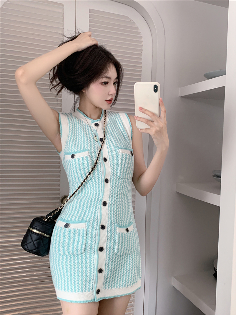Women's Sleeveless Knitted Vest Dress Slim Fit And Hip