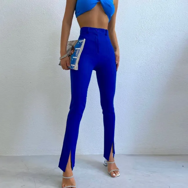 Women's Solid Color With Split High Waist Suit And Pants Blue - Shop at LoveMi