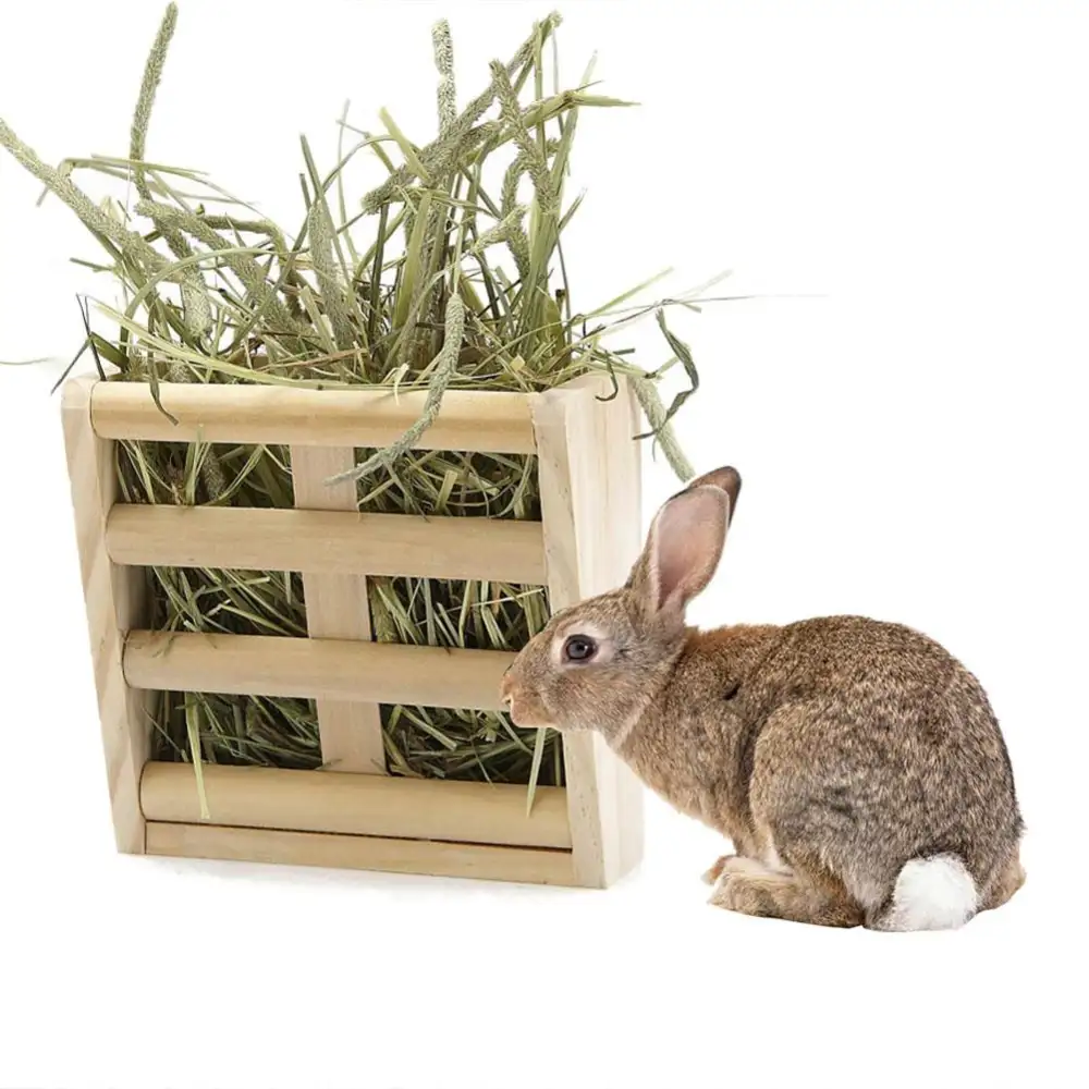 Wooden Grass Rack and Food Box Rabbit Chinchilla