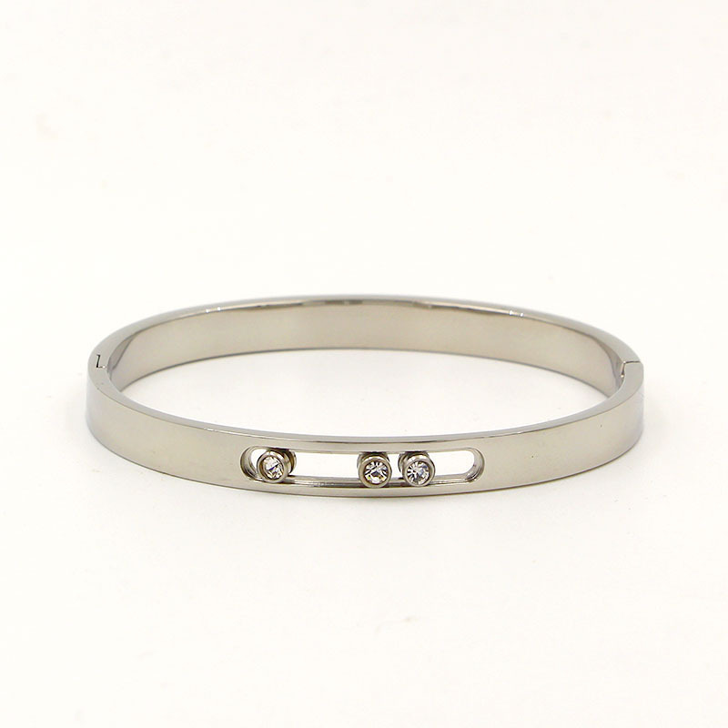 Titanium Steel Jewelry Hollow Square Sliding Three Diamond Bracelet
