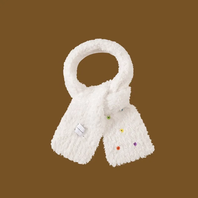 Women's Winter Button Versatile Wool Hat - White Scarf