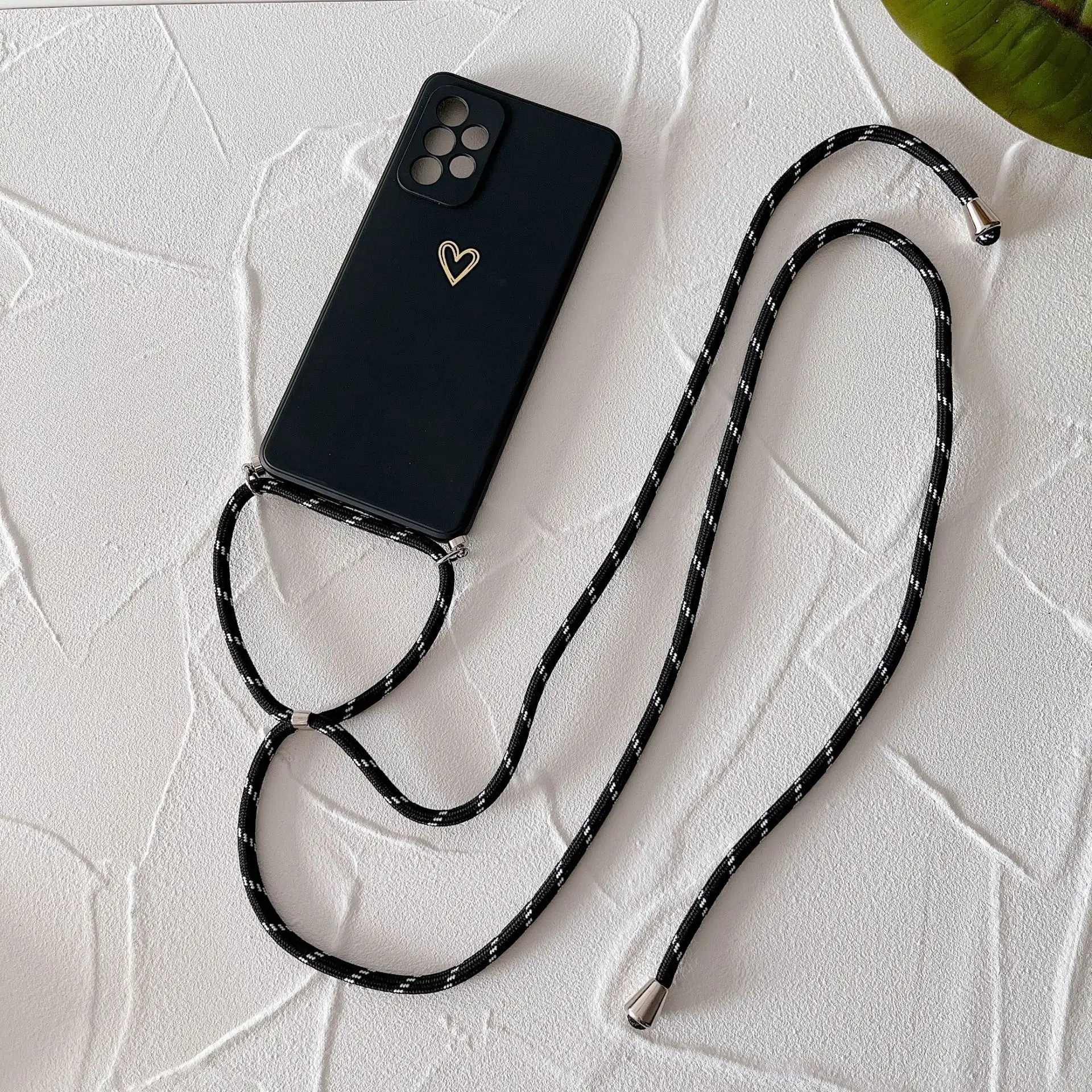 Bronzing Hollow Love Lanyard Phone Case Crossbody Rope Protective Cover