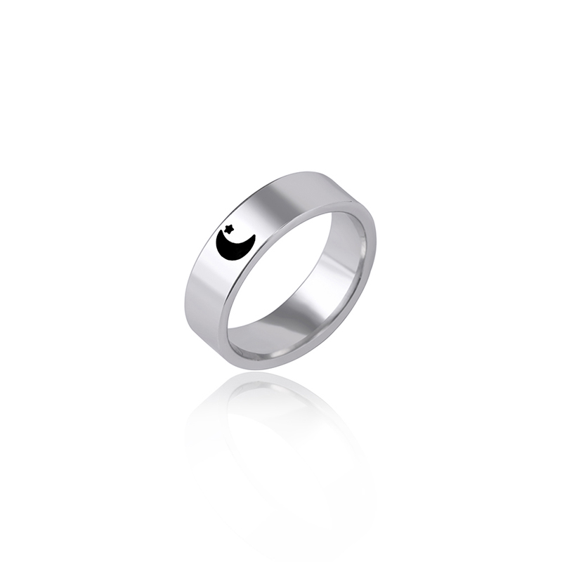 Title 6, Simple Sun Moon Stainless Steel Ring Black Silv...