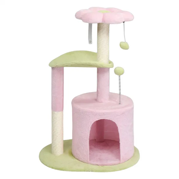 33in Cat Tree, Multi level Cat Tower With Cat Scratching Post With Curved Perch, Cozy Cat Condo, Padded Top Bed For Kittens And Indoor Cats, Pink &... 1Pc - Shop at LoveMi