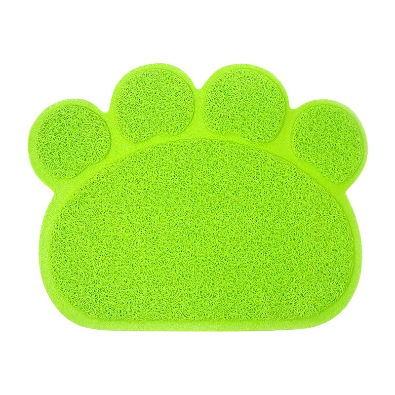 PVC Pet Dog Cat Puppy Kitten Dish Bowl Food Water Feeding Placemat, Non-Slip Cat Litter Mat Paw Shape, Rose Large - Green