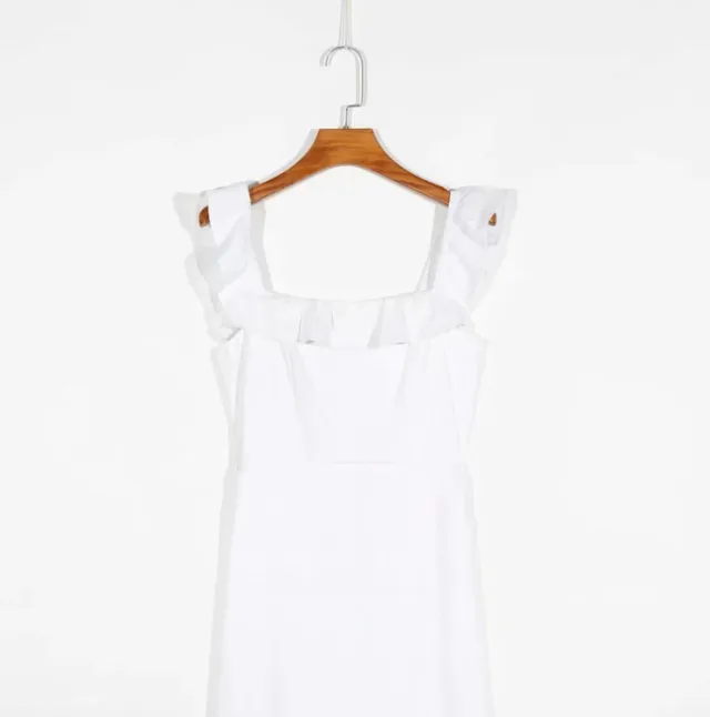 Slim Fit White Dress With Ruffle Neck White - Shop at LoveMi