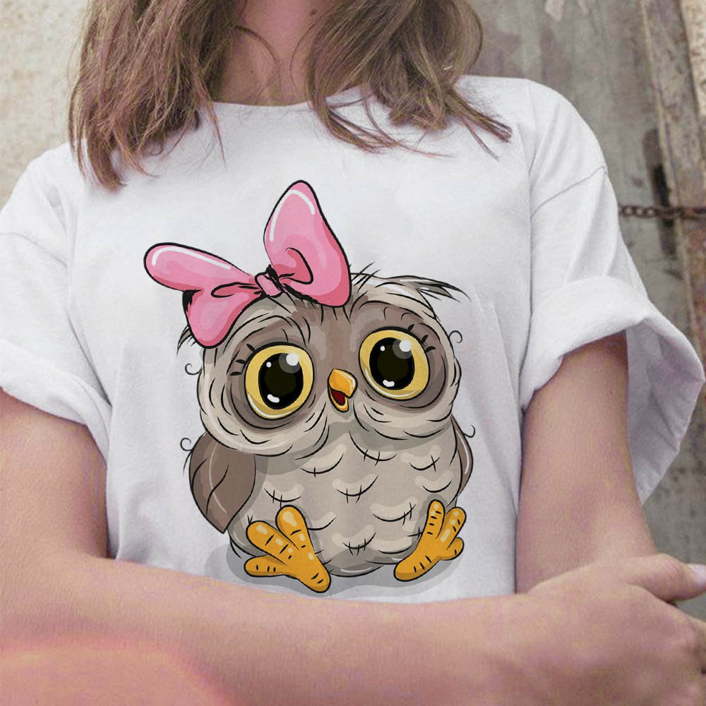 Title 15, Owl Cute Cartoon Print Short Sleeve