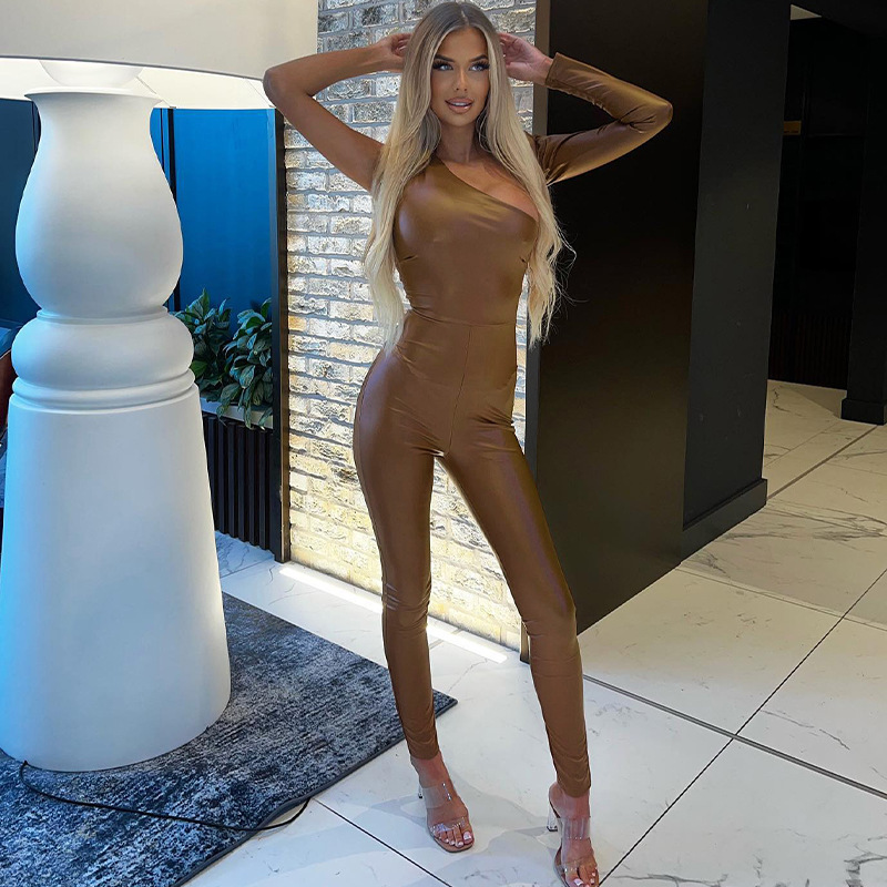 Women’s Hollow PU Leather Fashion Trend Tight-fitting Jumpsuit